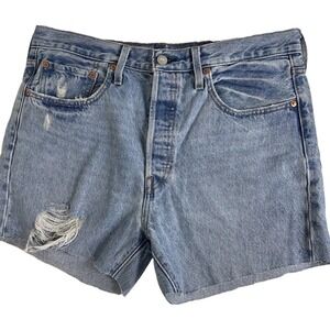 Levis 501 Women Cut Off Jean Shorts Size 34x4 Blue Denim Button Fly Classic Boho